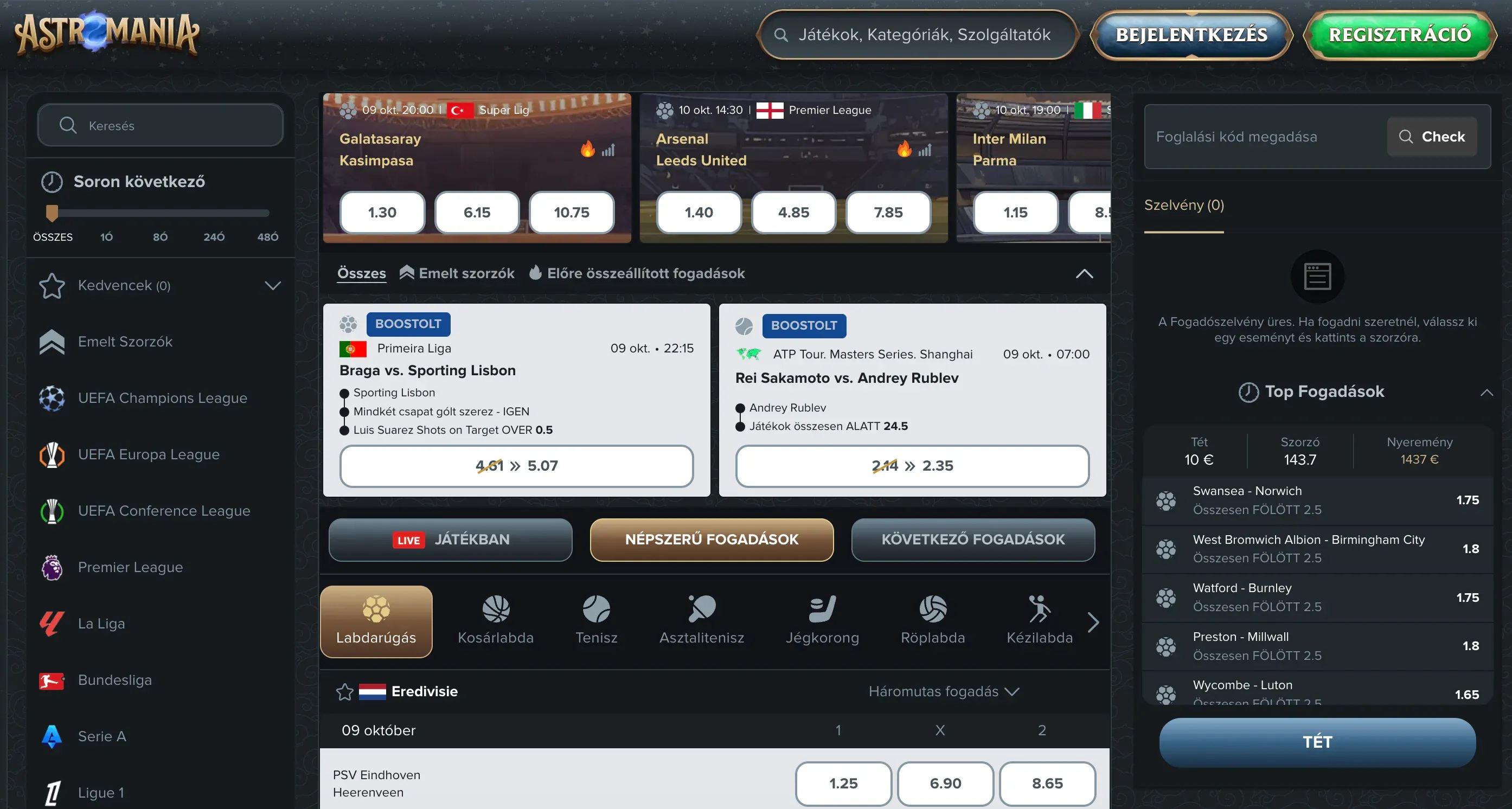 Live betting at Astromania